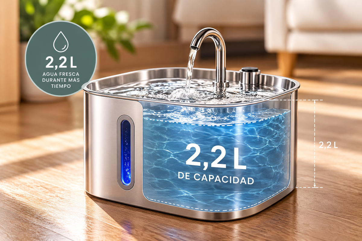 Depósito de 2,2 litros de fuente para mascotas